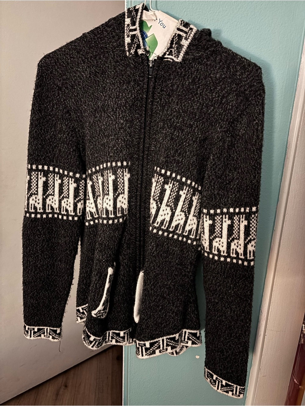 Black, White, and grey Zip Hoodie Sweater from Peru